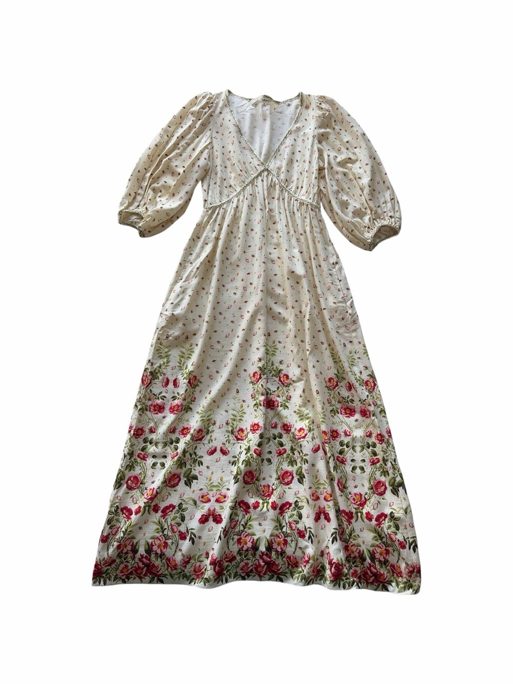 Max Studio Floral Border Maxi Dress Cotton Linen Cottagecore Garden Romantic - Picture 2 of 14